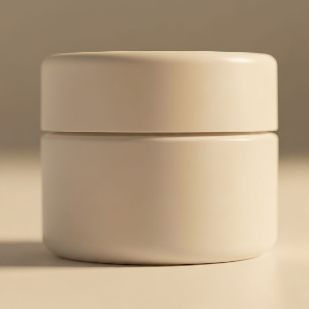 Envase de producto cosmético neutro con luz dorada